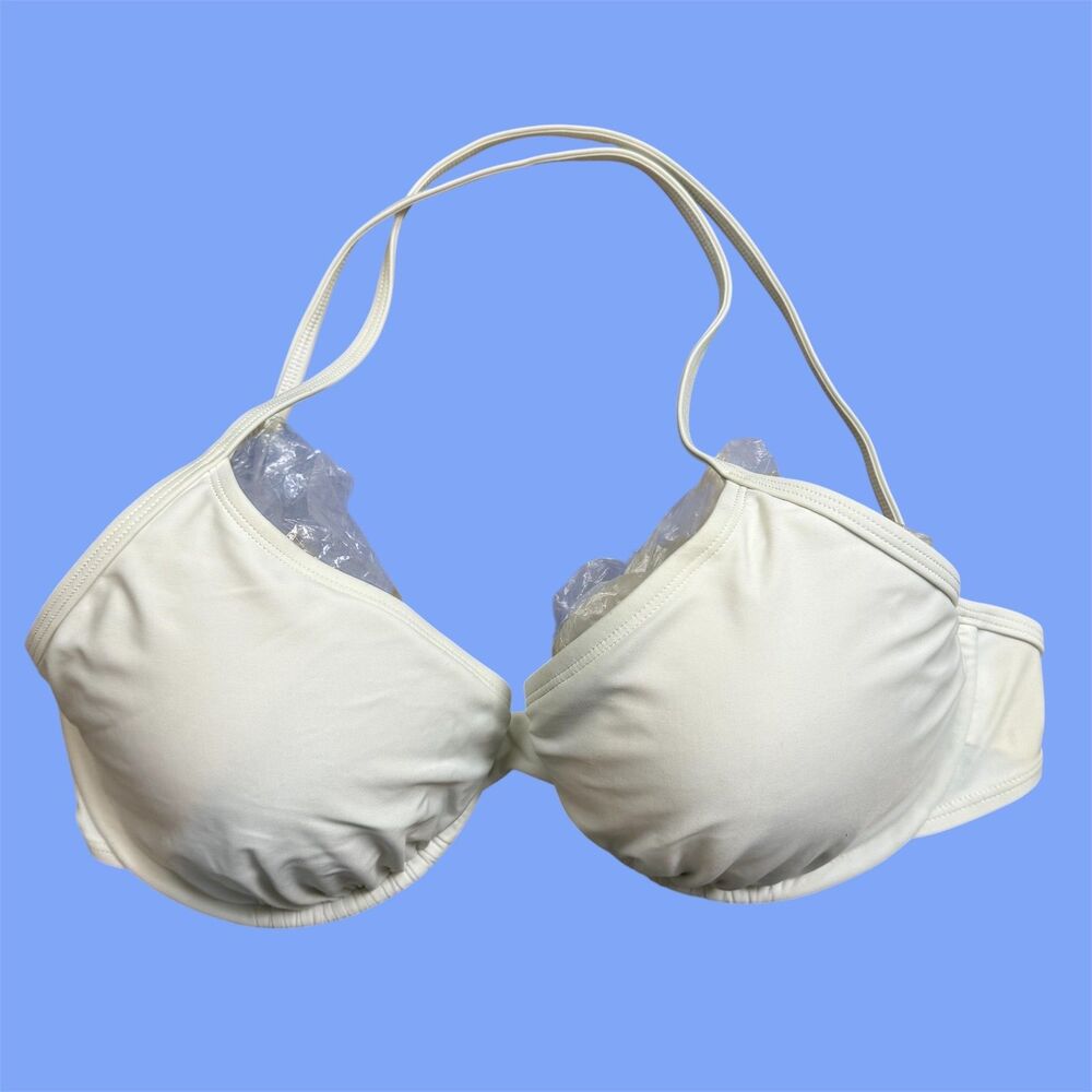 Body Glove Smoothies Solo White Cross Tie Plunge Push Up Bikini Top E Cup